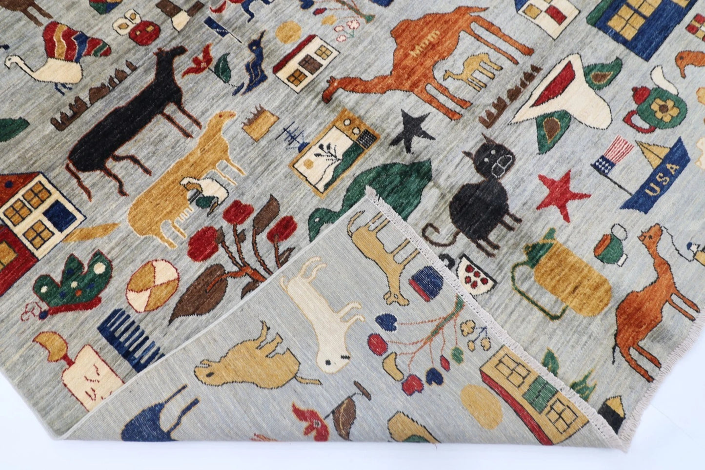 185 x 274 cm | Landscape Gabbeh Afghan Tribal Hand Knotted Veg Dye Wool Carpet