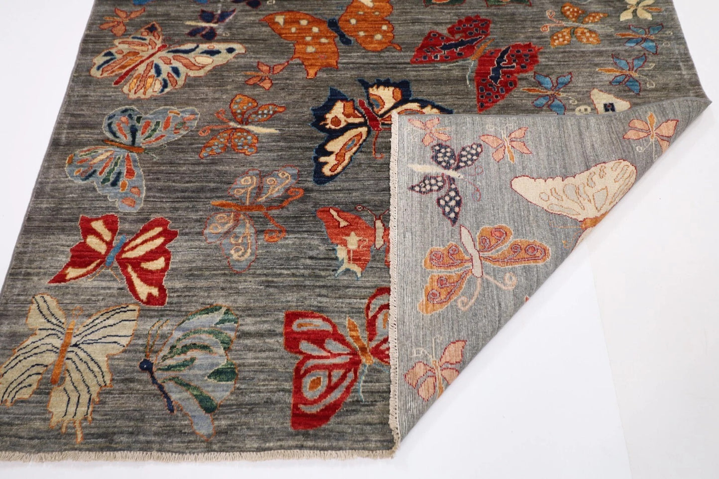 175 x 241 cm | Butterfly Afghan Tribal Hand Knotted Veg Dye Wool Carpet