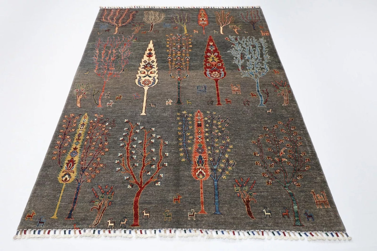 149 x 208 cm | Tree Afghan Tribal Hand Knotted Veg Dye Wool Carpet
