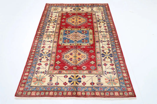 145 x 196 cm | Kazak Afghan Tribal Hand Knotted Veg Dye Wool Carpet