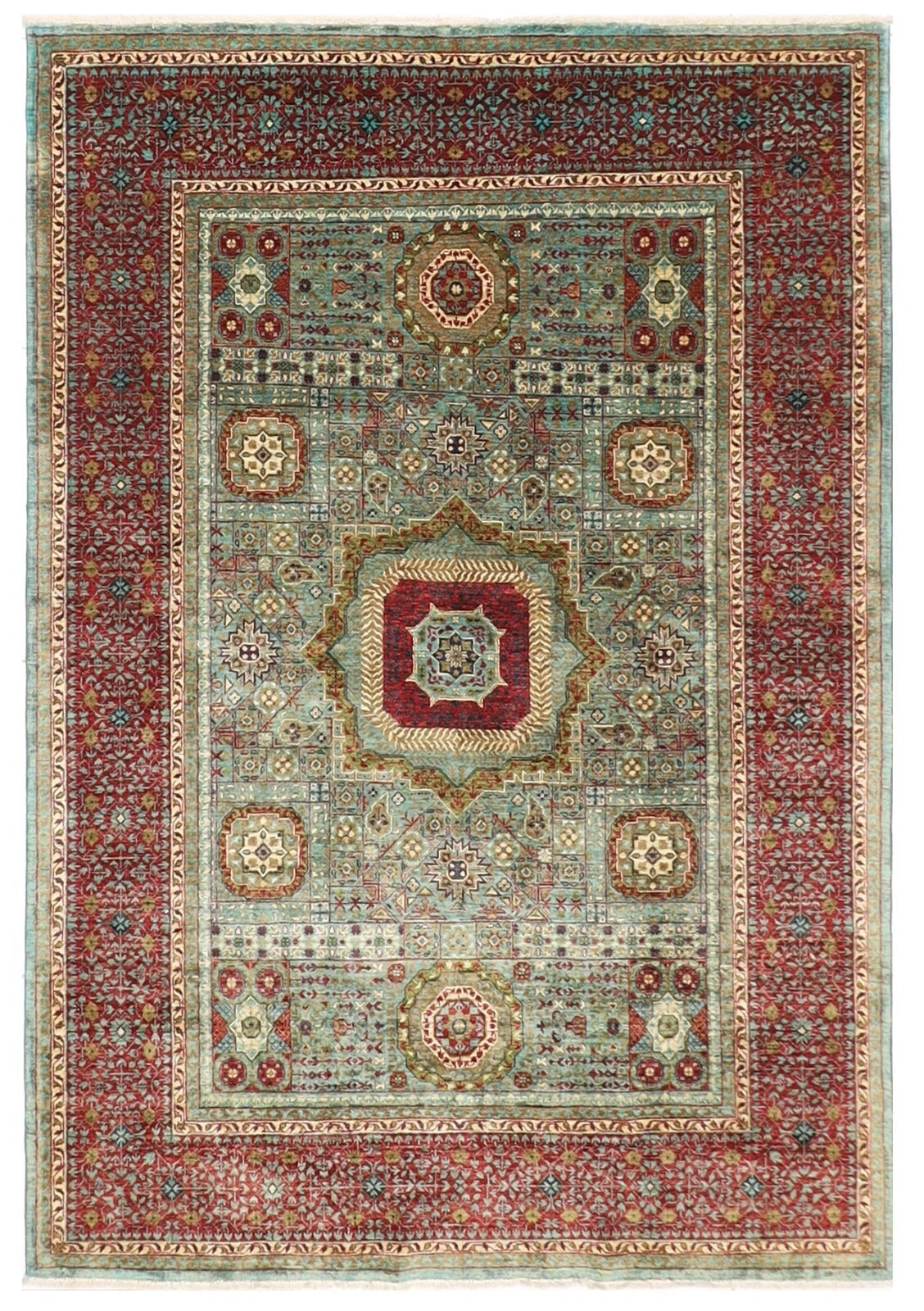 179 x 241 cm | Mamluk Afghan Tribal Hand Knotted Veg Dye Wool Carpet