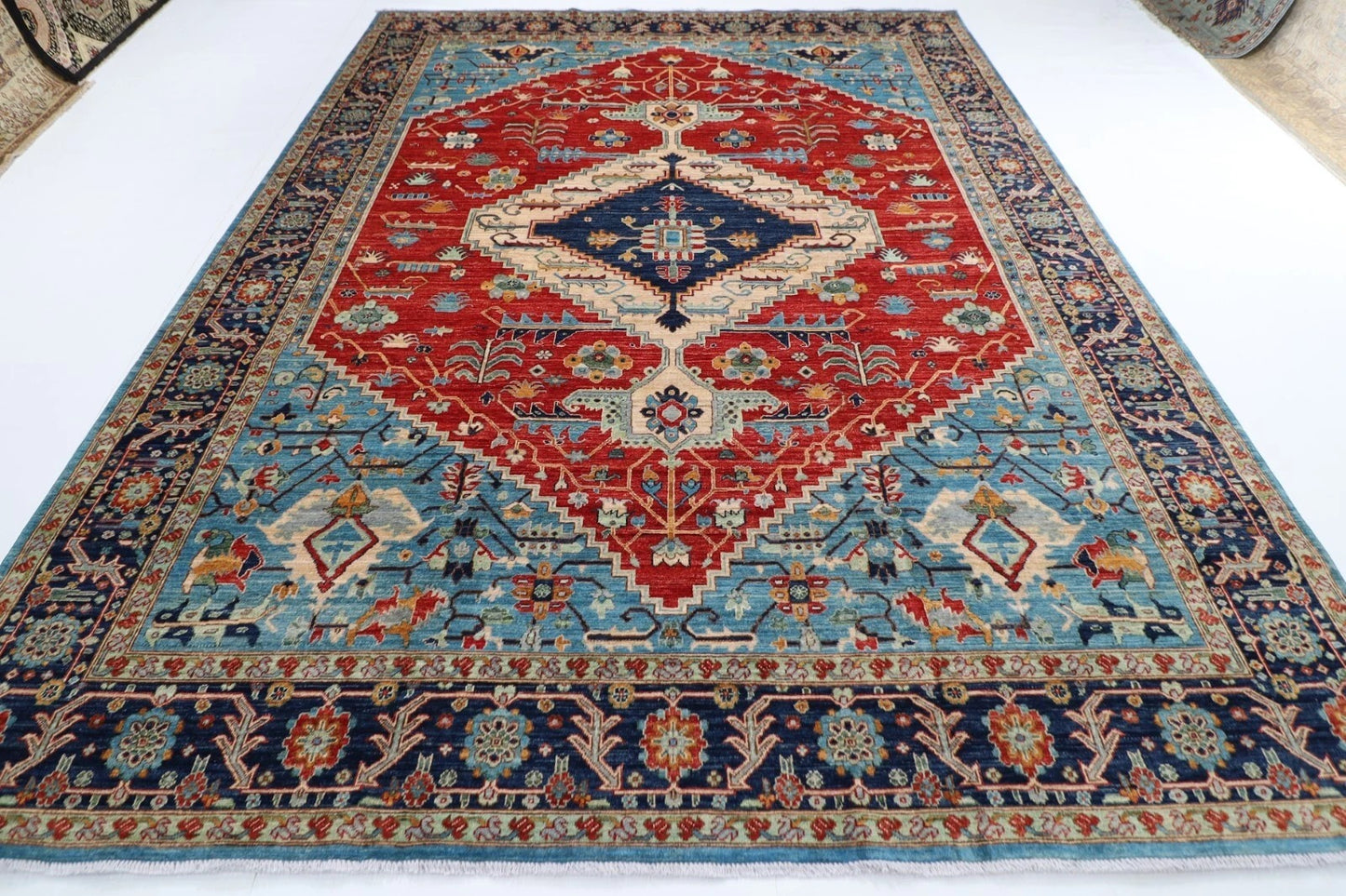 277 x 363 cm | Serapi Afghan Tribal Hand Knotted Carpet