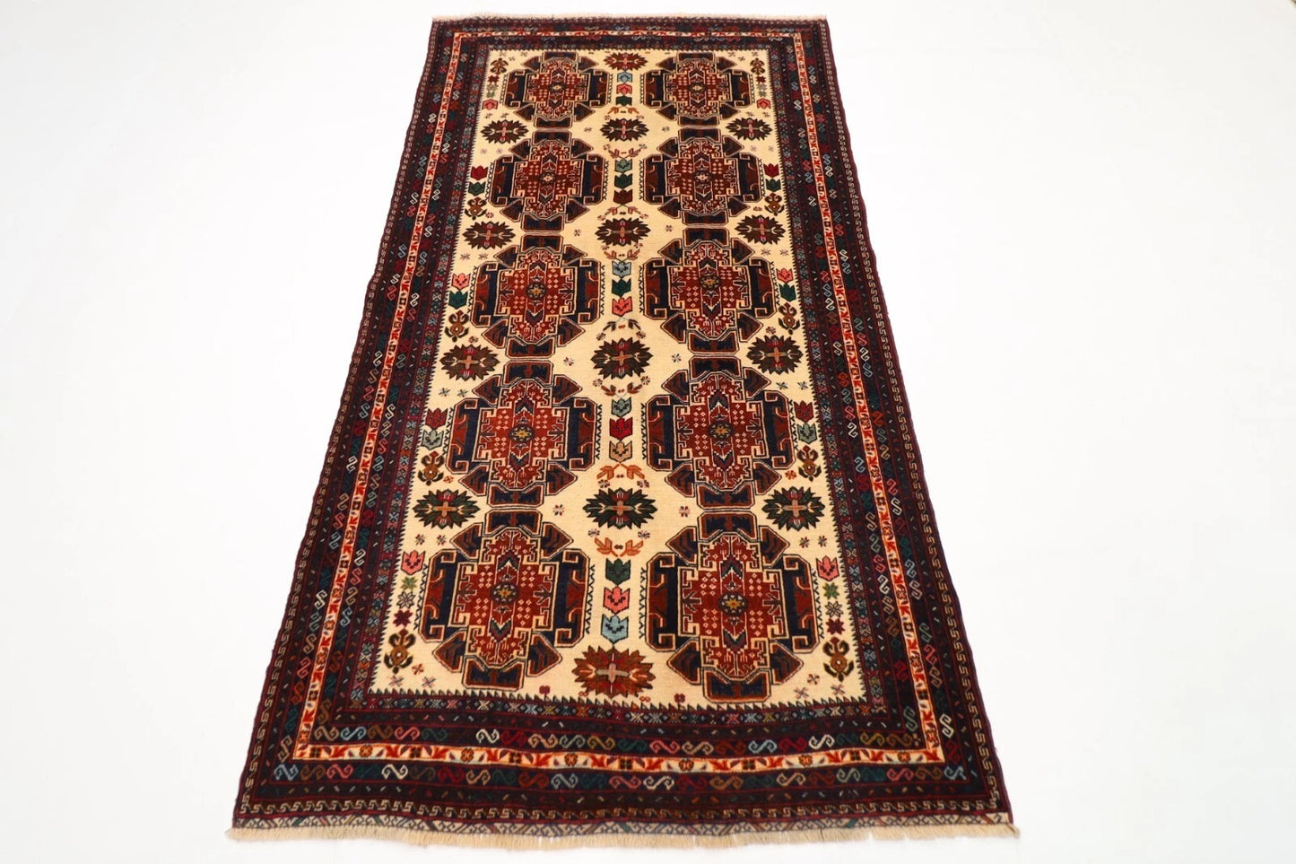 113 x 204 cm | Baluch Afghan Tribal Hand Knotted Veg Dye Wool carpet