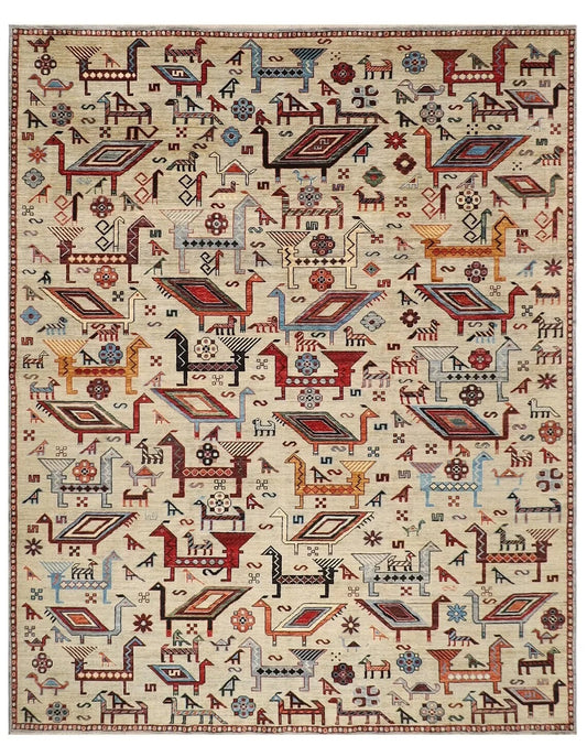 250 x 301 cm | Animal Print Afghan Tribal Hand Knotted Carpet