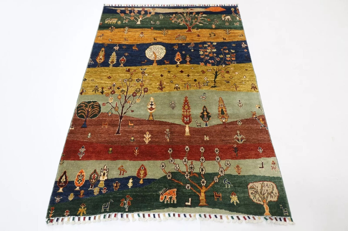 118 x 172 cm | Landscape Afghan Tribal Hand Knotted Veg Dye Wool carpet