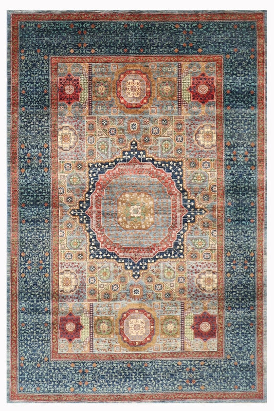 188 x 271 cm |  Mamluk Blue Afghan Tribal Hand Knotted Veg Dye Wool carpet