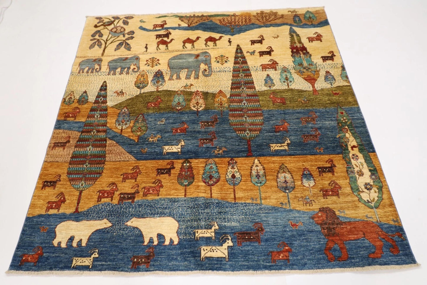 195 x 195 cm | Animal Afghan Tribal Hand Knotted Wool Carpet