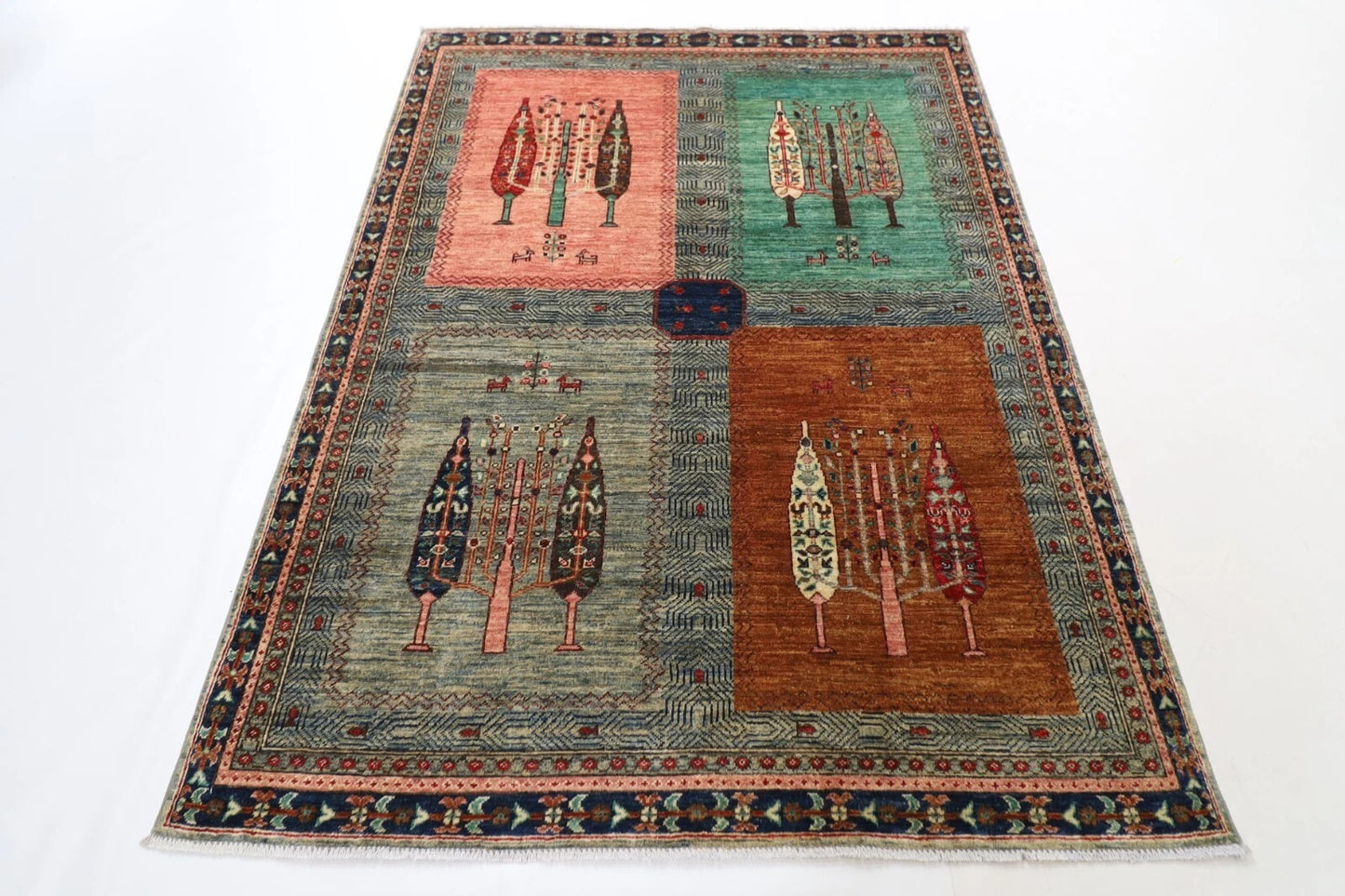 149 x 201 cm | Trees Afghan Tribal Hand Knotted Veg Dye Wool carpet
