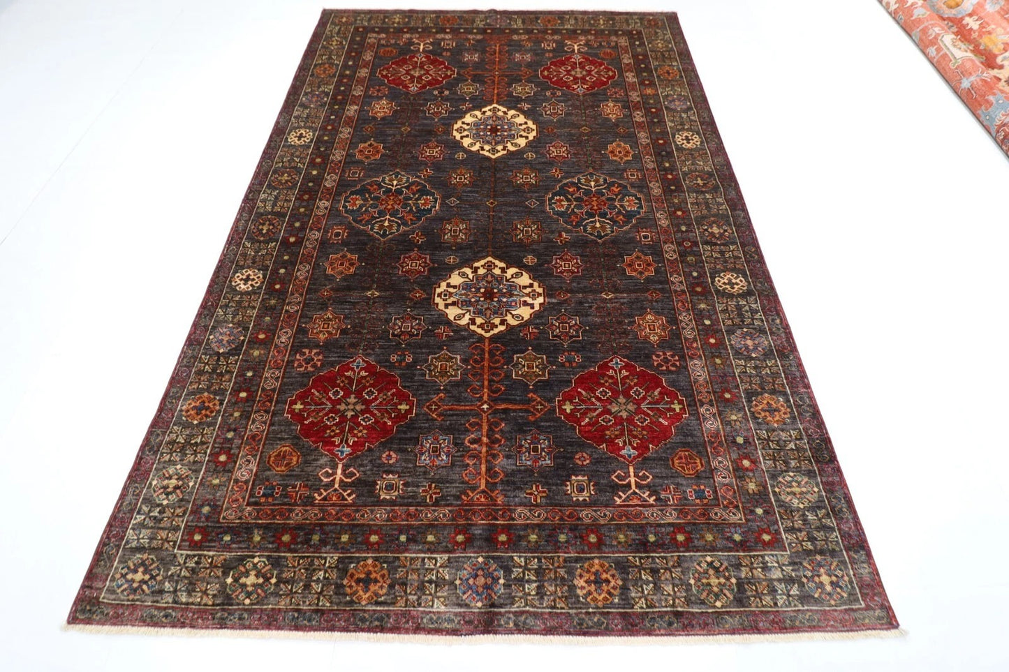182 x 275 cm | Kazak Afghan Tribal Hand Knotted Veg Dye Wool carpet