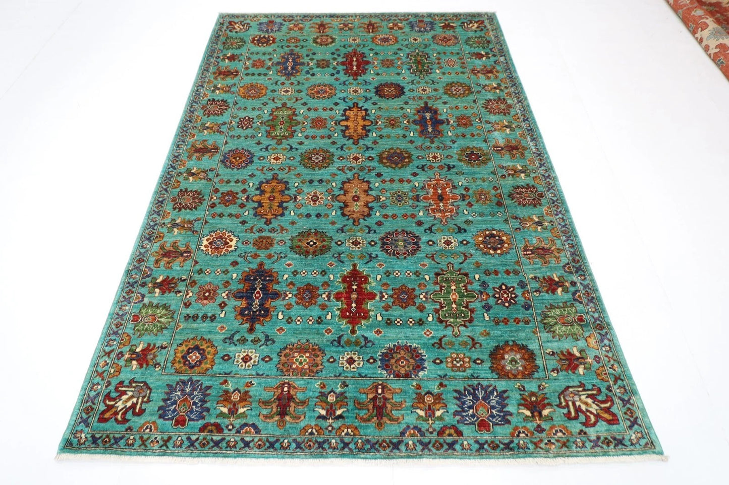 172 x 241 cm | Turquoise Afghan Tribal Hand Knotted Veg Dye Wool Carpet