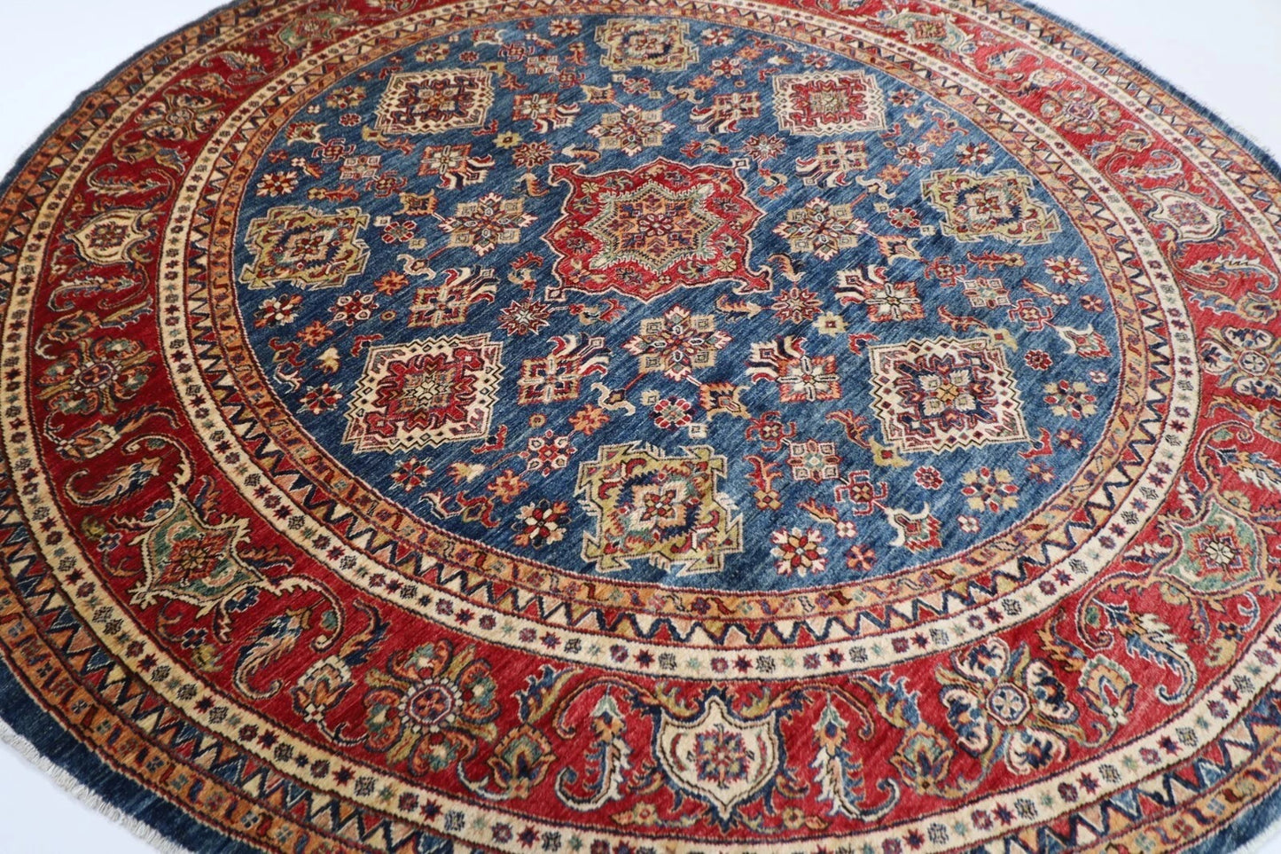 276 x 288 cm | Kazak Afghan Tribal Hand Knotted Wool Round Carpet