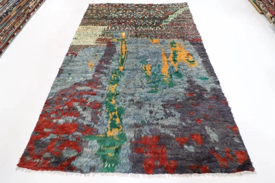 194 x 284 cm | Abstract Long Pile Afghan Tribal Hand Knotted Carpet