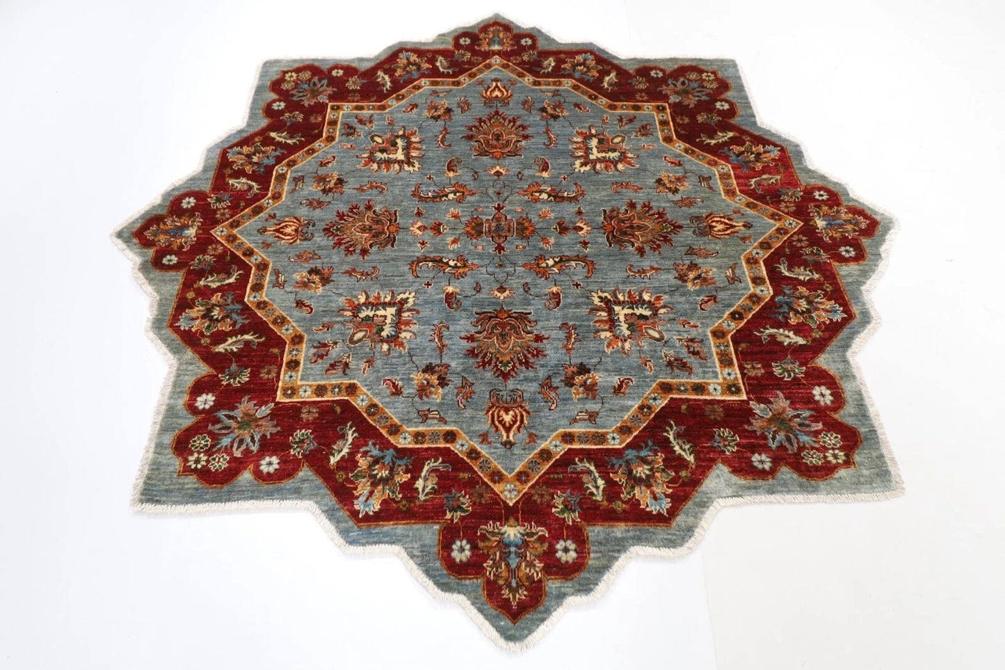 205 x 200 cm | Oriental Afghan Tribal Hand Knotted Wool Round Carpet