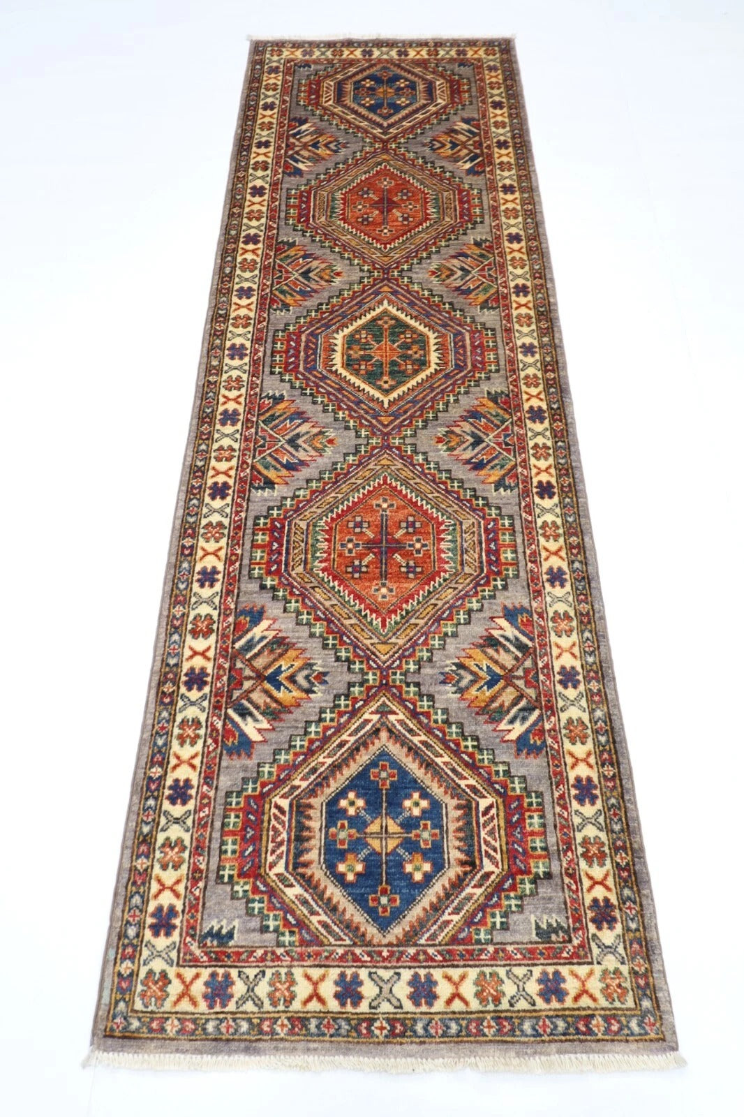 75 x 242 cm | Kazak Afghan Tribal Hand Knotted Wool Runner
