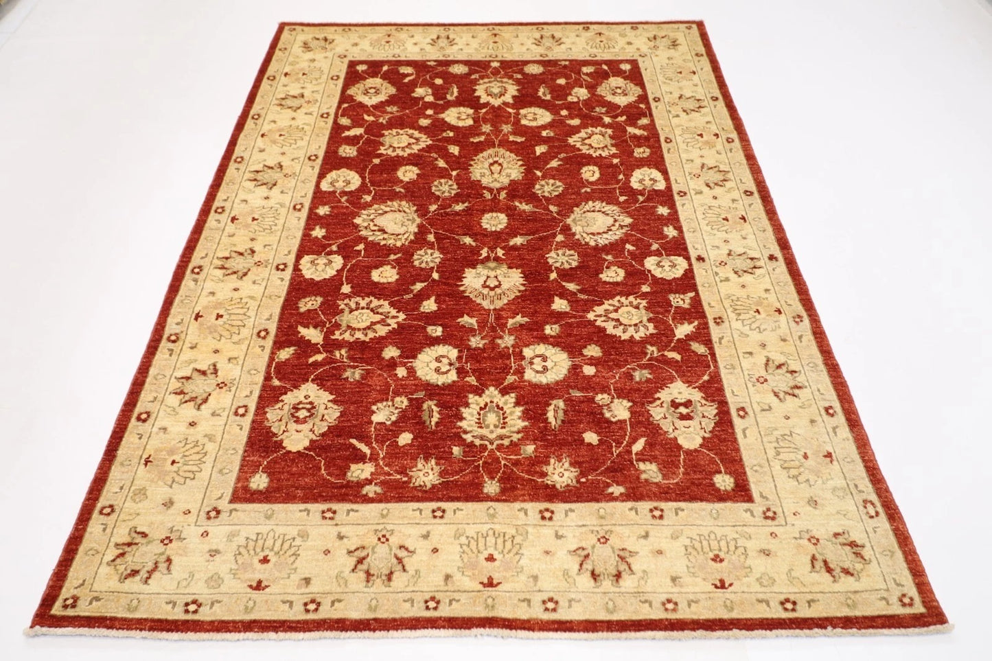 172 x 234 cm | Floral Afghan Tribal Hand Knotted Veg Dye Wool Carpet