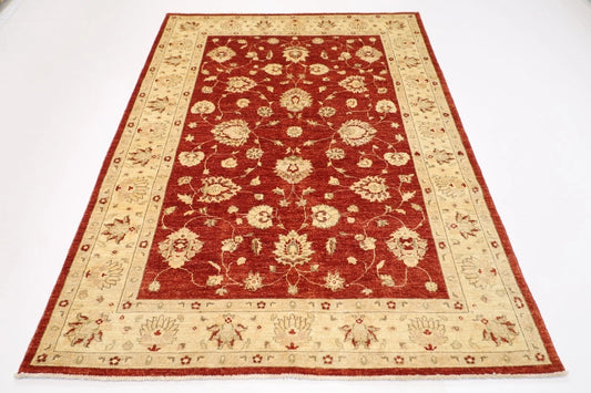 172 x 234 cm | Floral Afghan Tribal Hand Knotted Veg Dye Wool Carpet