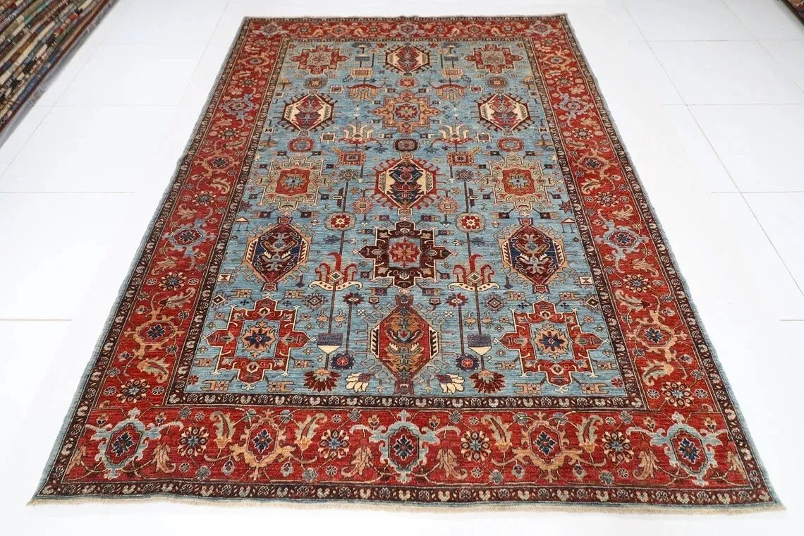 192 x 267 cm | Waziri Blue Afghan Tribal Hand Knotted Veg Dye Wool Carpet