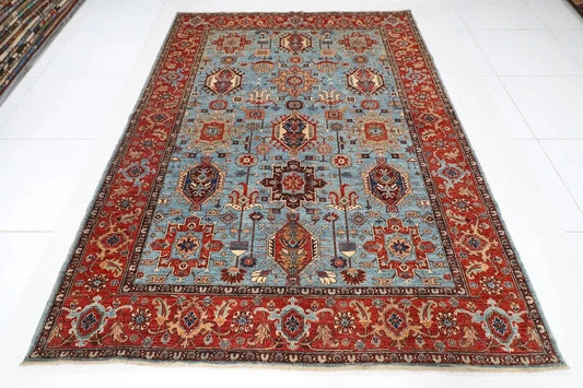 192 x 267 cm | Waziri Blue Afghan Tribal Hand Knotted Veg Dye Wool Carpet