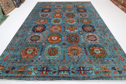 277 x 368 cm | Waziri Blue Afghan Tribal Hand Knotted Carpet