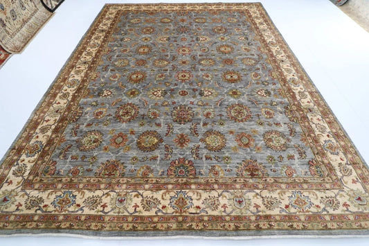 276 x 360 cm | Blueish Grey Afghan Tribal Hand Knotted Carpet
