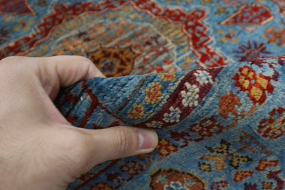 100 x 147 cm | Mamluk Blue Oriental Area Rug Afghan Hand Knotted Veg Dye Wool carpet - ART WOOL CARPET