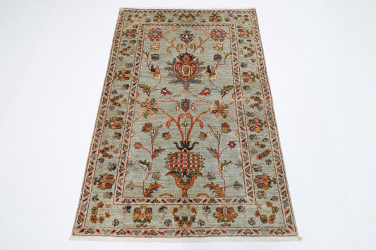 100 x 152 cm | Floral Gray Oriental Area Rug Afghan Hand Knotted Veg Dye Wool carpet - ART WOOL CARPET