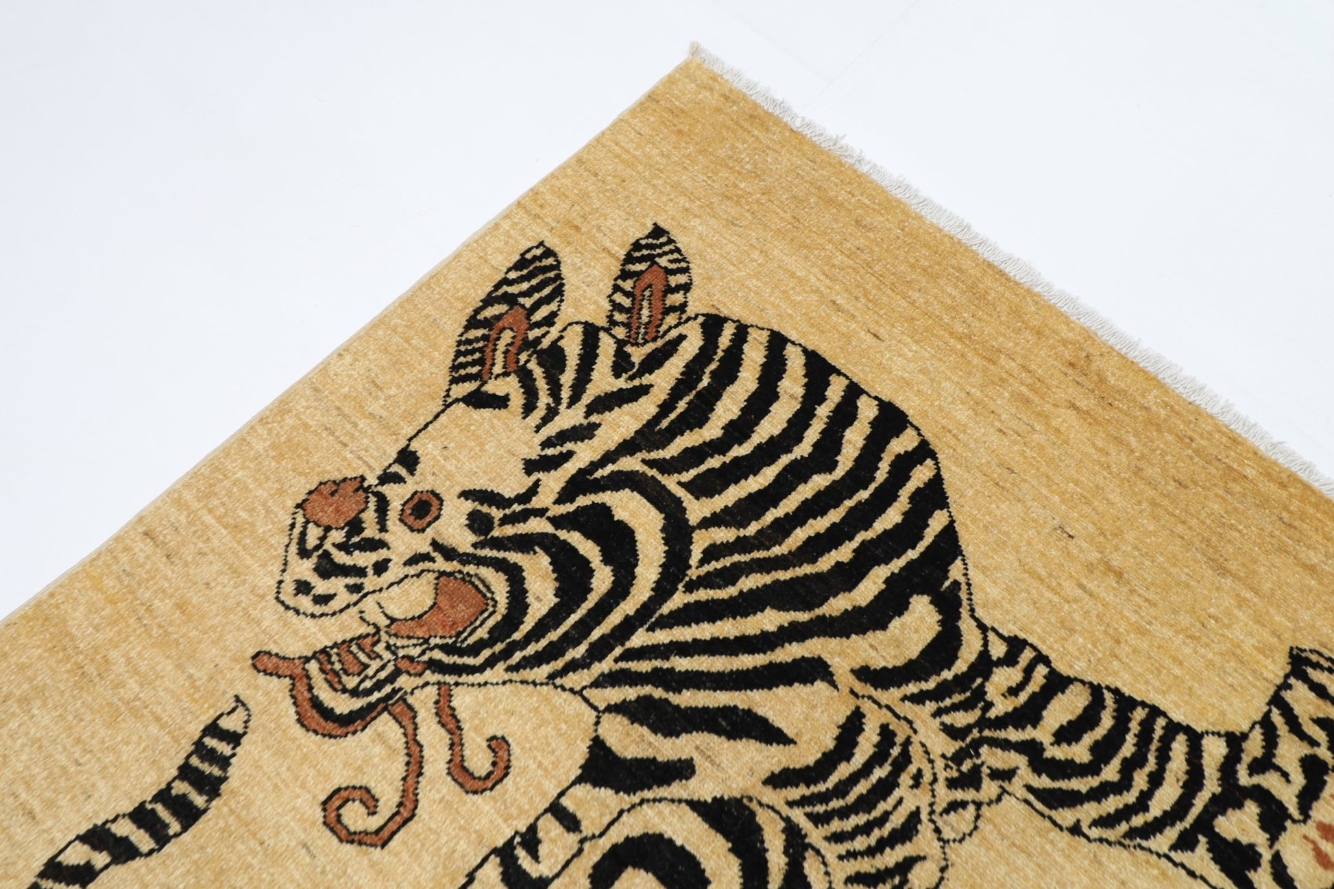 101 x 153 cm | Tiger Beige Oriental Area Rug Afghan Hand Knotted Veg Dye Wool carpet - ART WOOL CARPET