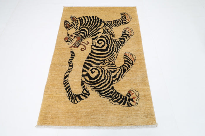 101 x 153 cm | Tiger Beige Oriental Area Rug Afghan Hand Knotted Veg Dye Wool carpet