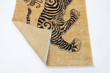 101 x 153 cm | Tiger Beige Oriental Area Rug Afghan Hand Knotted Veg Dye Wool carpet - ART WOOL CARPET