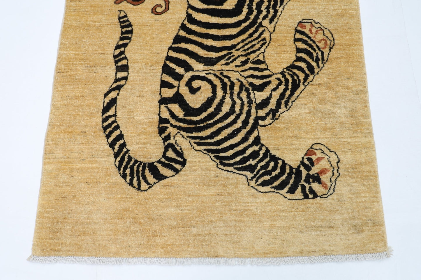 101 x 153 cm | Tiger Beige Oriental Area Rug Afghan Hand Knotted Veg Dye Wool carpet - ART WOOL CARPET