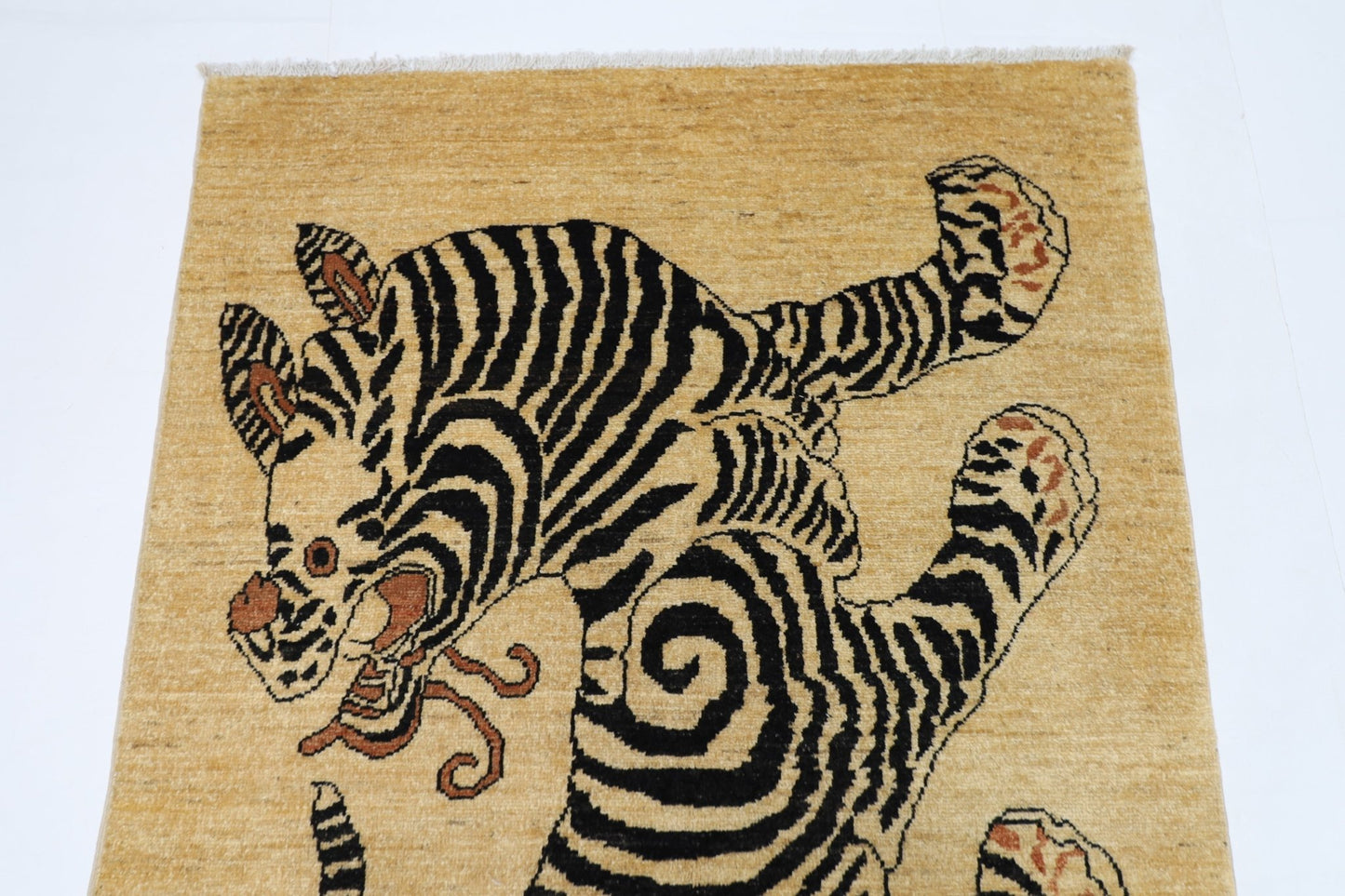 101 x 153 cm | Tiger Beige Oriental Area Rug Afghan Hand Knotted Veg Dye Wool carpet - ART WOOL CARPET