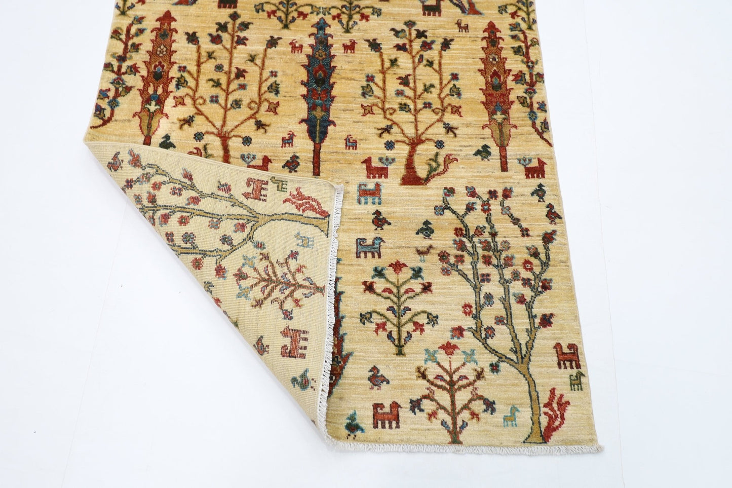 102 x 147 cm | Tree of life Oriental Area Rug Afghan Hand Knotted Veg Dye Wool carpet - ART WOOL CARPET