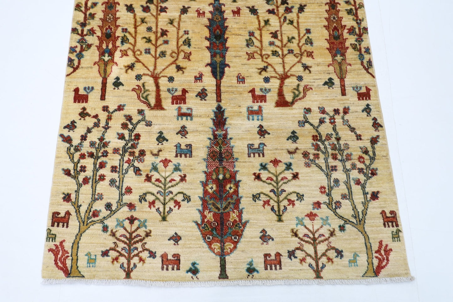 102 x 147 cm | Tree of life Oriental Area Rug Afghan Hand Knotted Veg Dye Wool carpet - ART WOOL CARPET