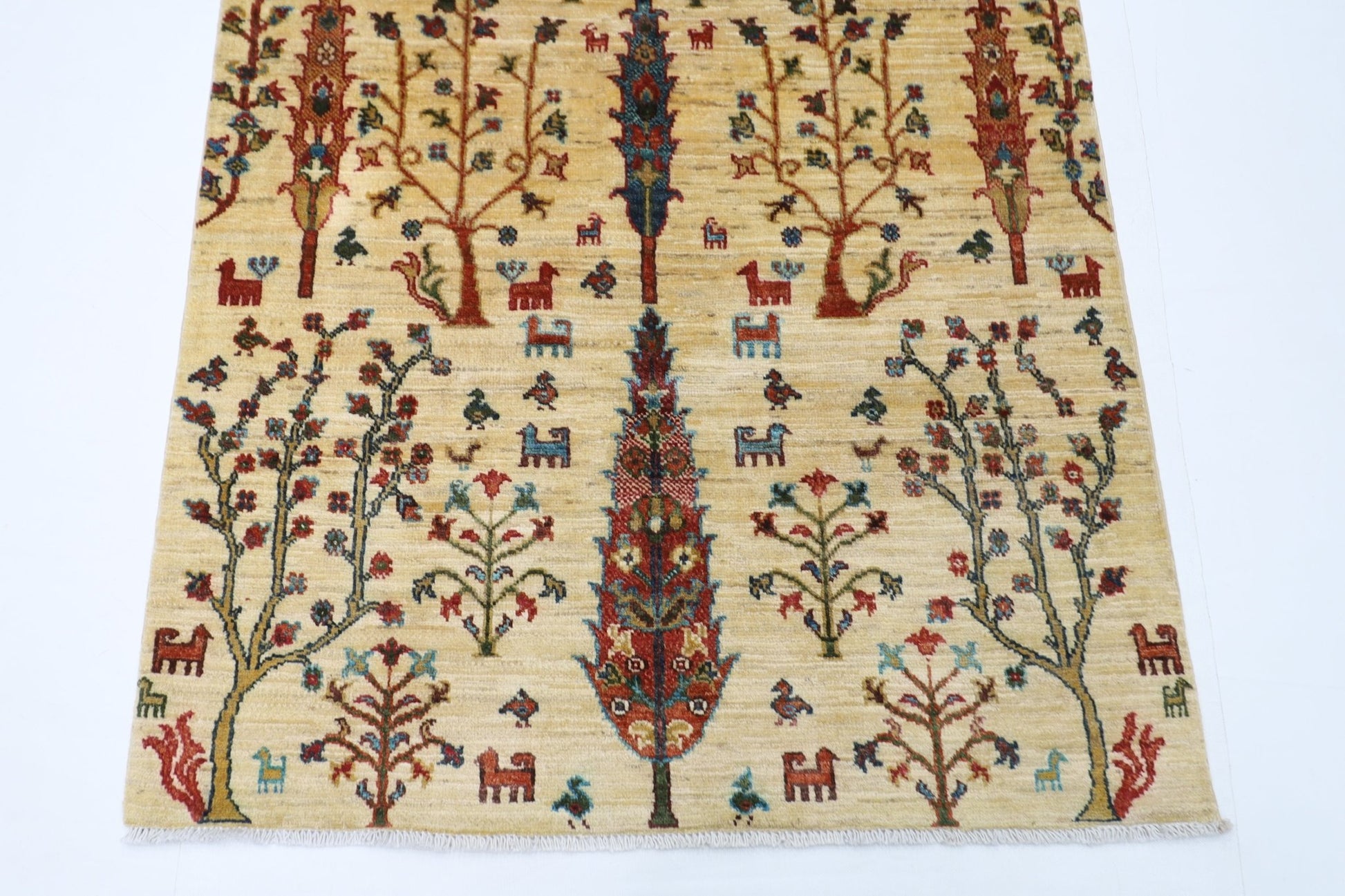 102 x 147 cm | Tree of life Oriental Area Rug Afghan Hand Knotted Veg Dye Wool carpet - ART WOOL CARPET