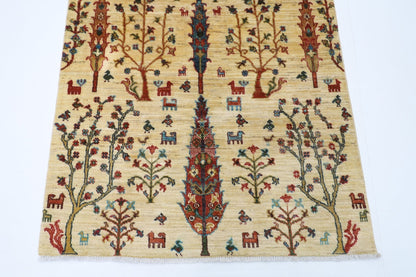 102 x 147 cm | Tree of life Oriental Area Rug Afghan Hand Knotted Veg Dye Wool carpet - ART WOOL CARPET