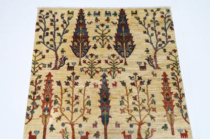 102 x 147 cm | Tree of life Oriental Area Rug Afghan Hand Knotted Veg Dye Wool carpet - ART WOOL CARPET