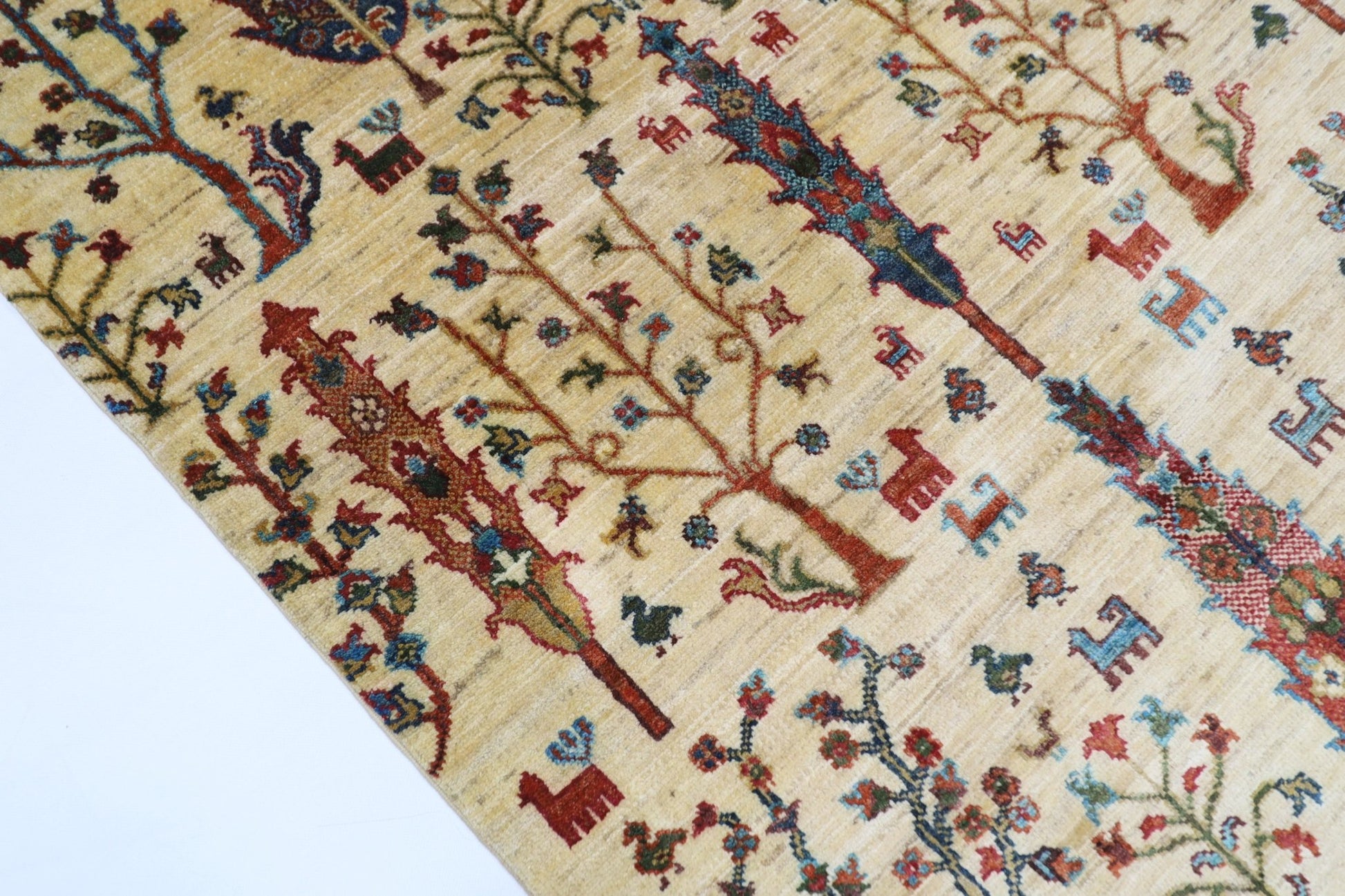 102 x 147 cm | Tree of life Oriental Area Rug Afghan Hand Knotted Veg Dye Wool carpet - ART WOOL CARPET