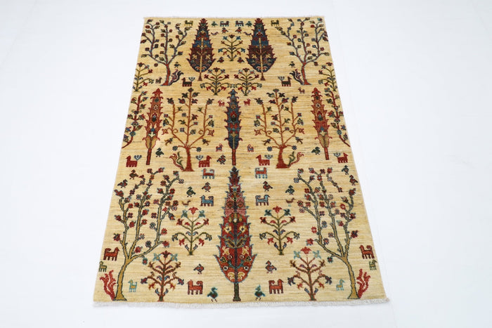 102 x 147 cm | Tree of life Oriental Area Rug Afghan Hand Knotted Veg Dye Wool carpet