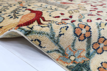 102 x 150 cm | Birds Beige Oriental Area Rug Afghan Hand Knotted Veg Dye Wool carpet - ART WOOL CARPET