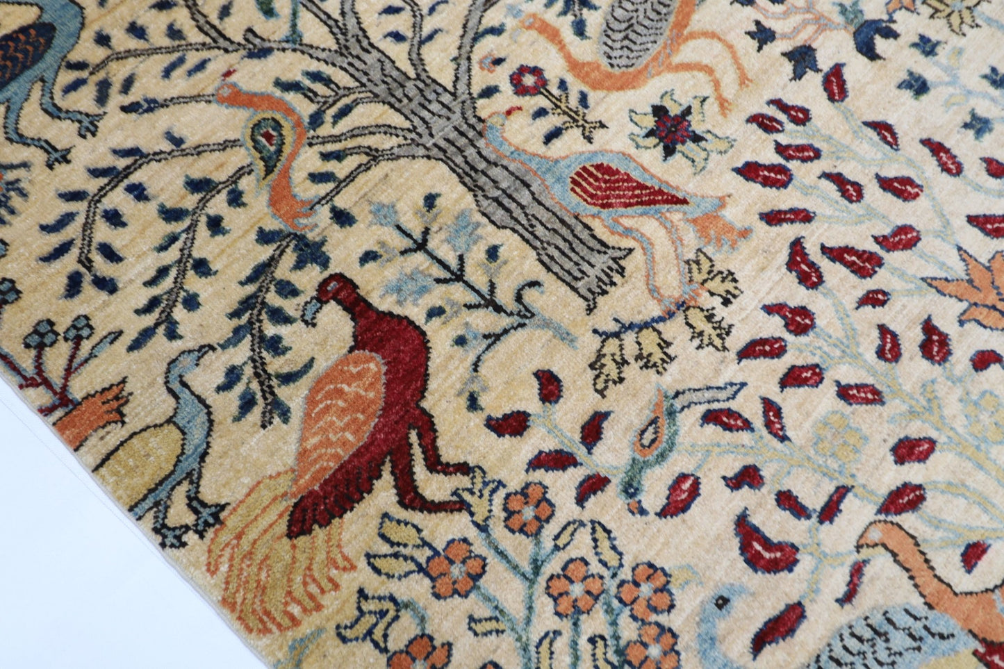 102 x 150 cm | Birds Beige Oriental Area Rug Afghan Hand Knotted Veg Dye Wool carpet - ART WOOL CARPET