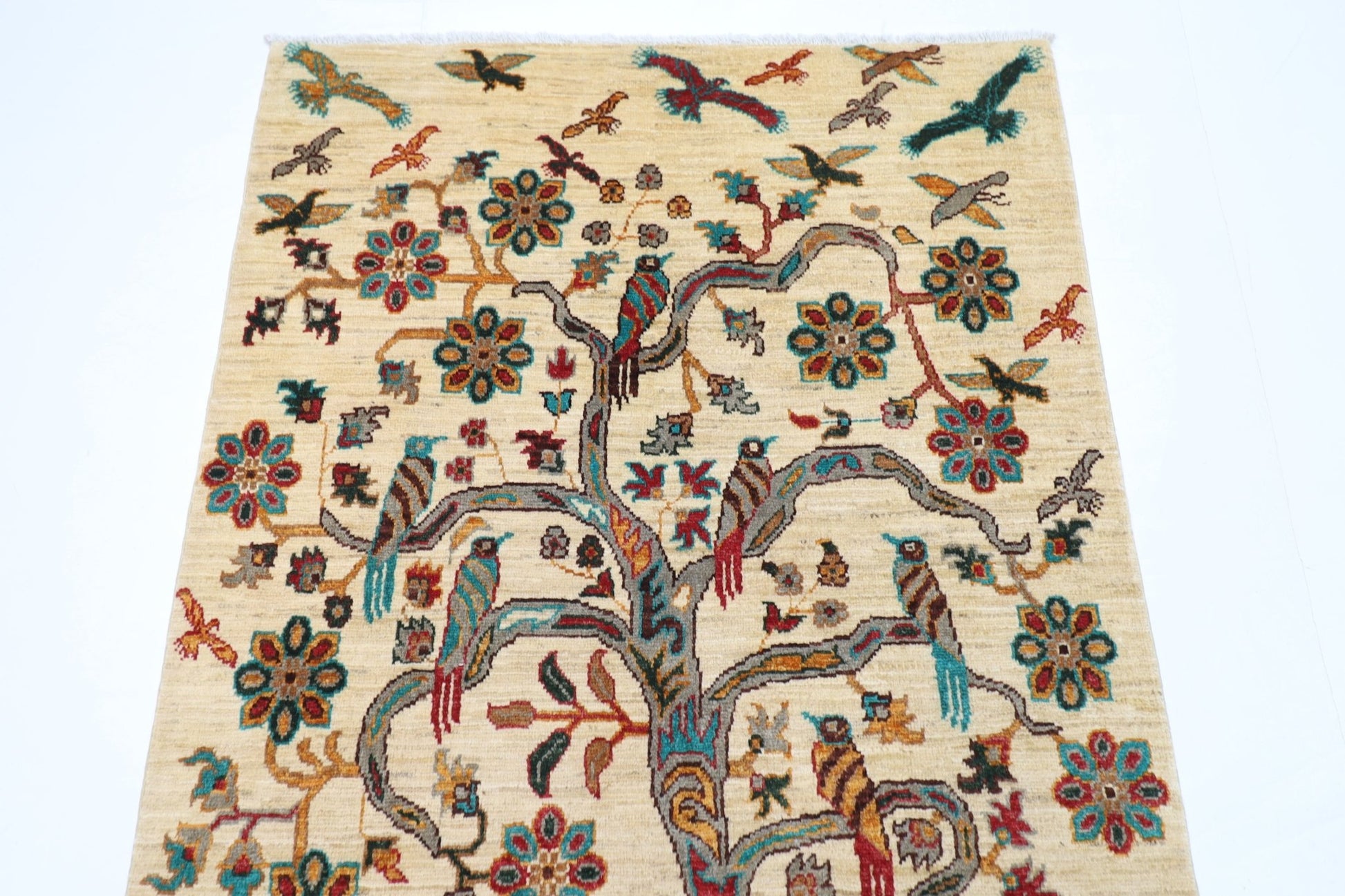 102 x 152 cm | Oriental Tree of life Animal Area Rug Afghan Hand Knotted Veg Dye Wool carpet - ART WOOL CARPET