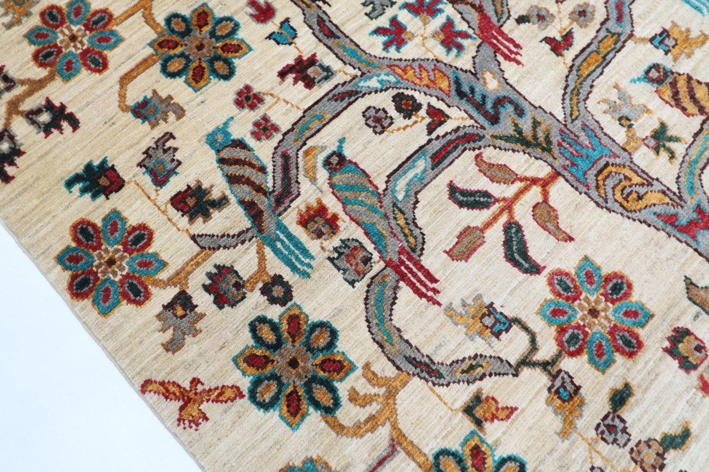 102 x 152 cm | Oriental Tree of life Animal Area Rug Afghan Hand Knotted Veg Dye Wool carpet - ART WOOL CARPET