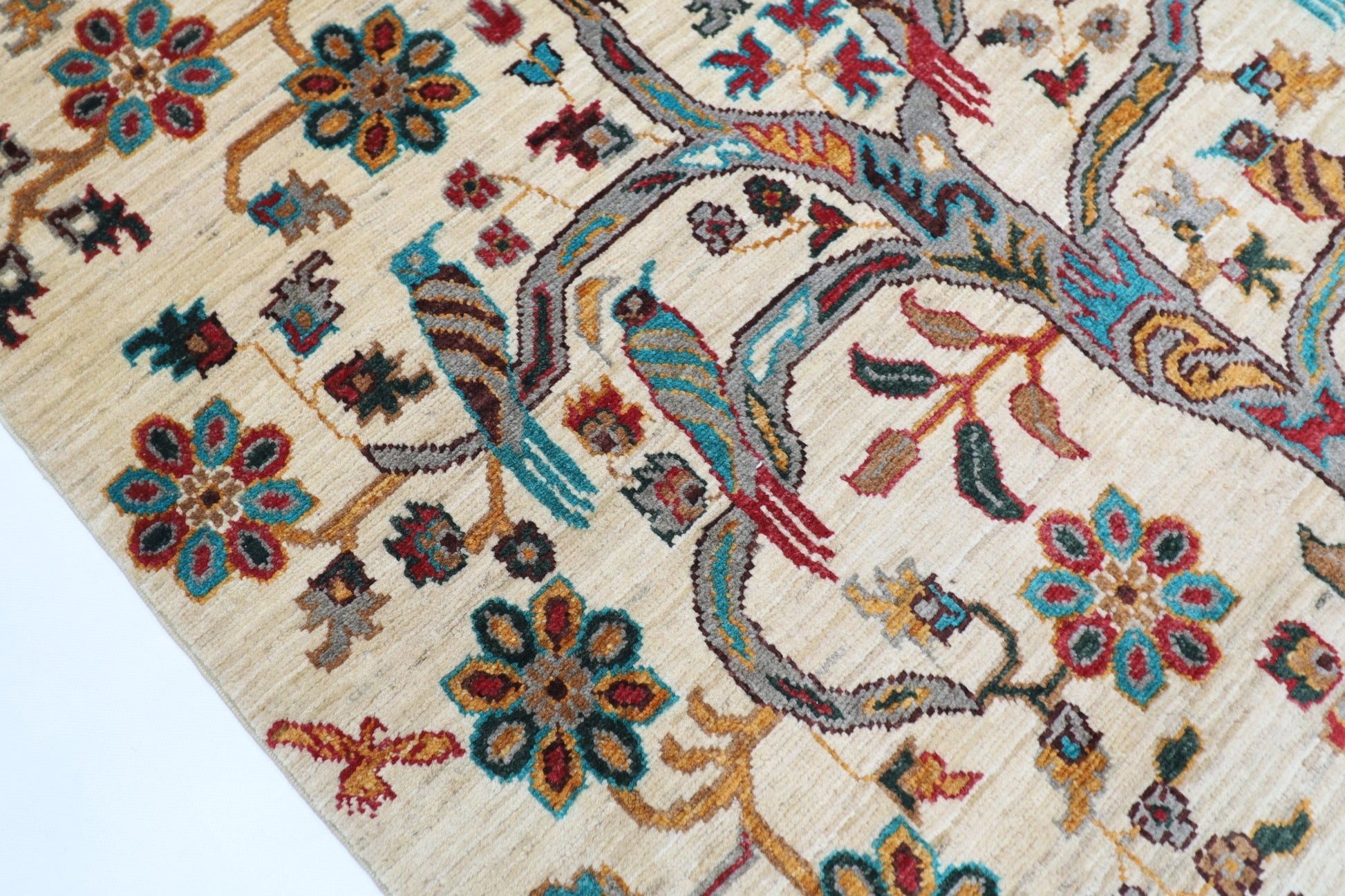 102 x 152 cm | Oriental Tree of life Animal Area Rug Afghan Hand Knotted Veg Dye Wool carpet - ART WOOL CARPET