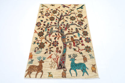 102 x 152 cm | Oriental Tree of life Animal Area Rug Afghan Hand Knotted Veg Dye Wool carpet - ART WOOL CARPET