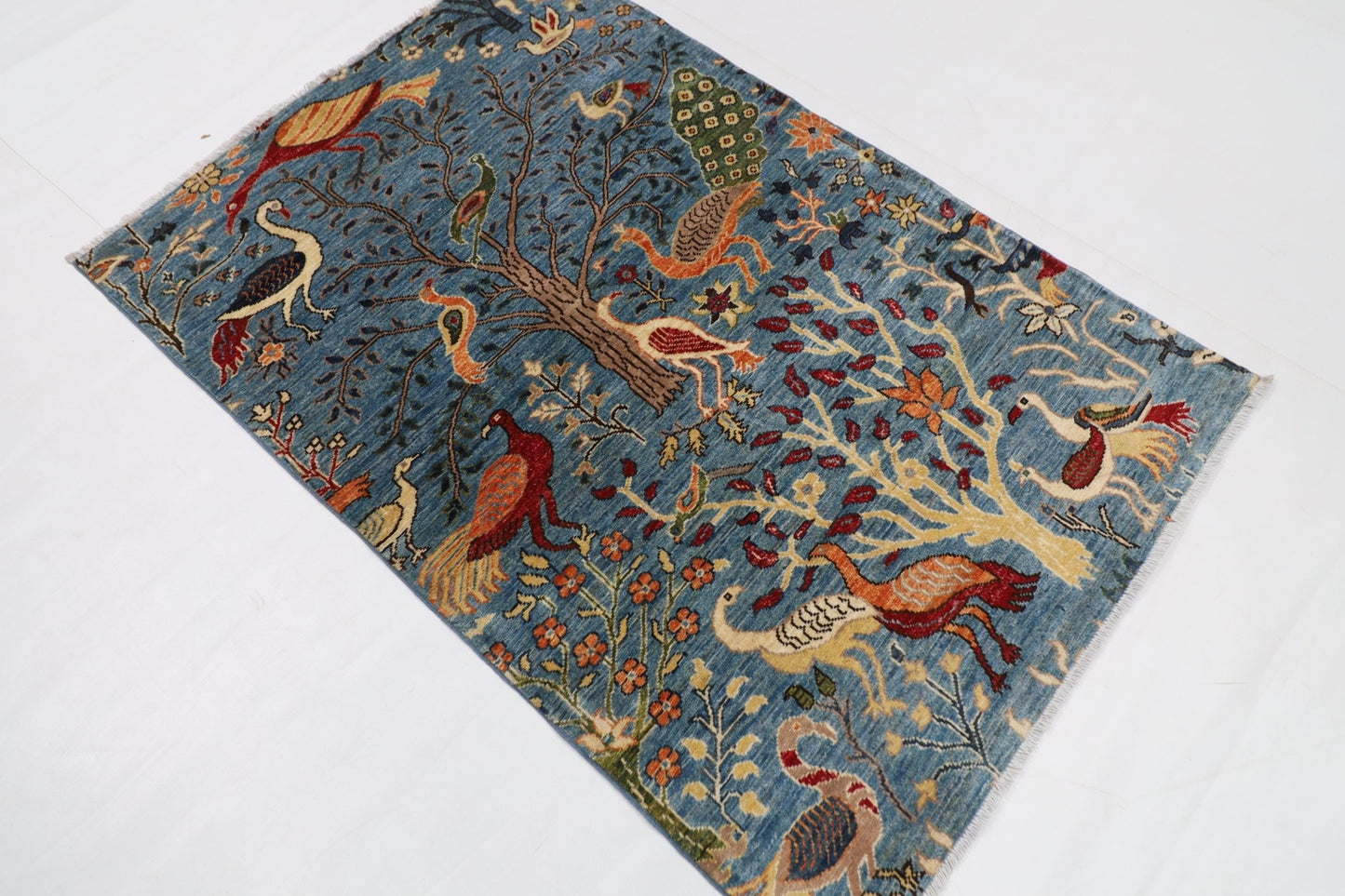 102 x 152 cm | Tribal Birds Area Rug Afghan Hand Knotted veg Dye Wool carpet - ART WOOL CARPET