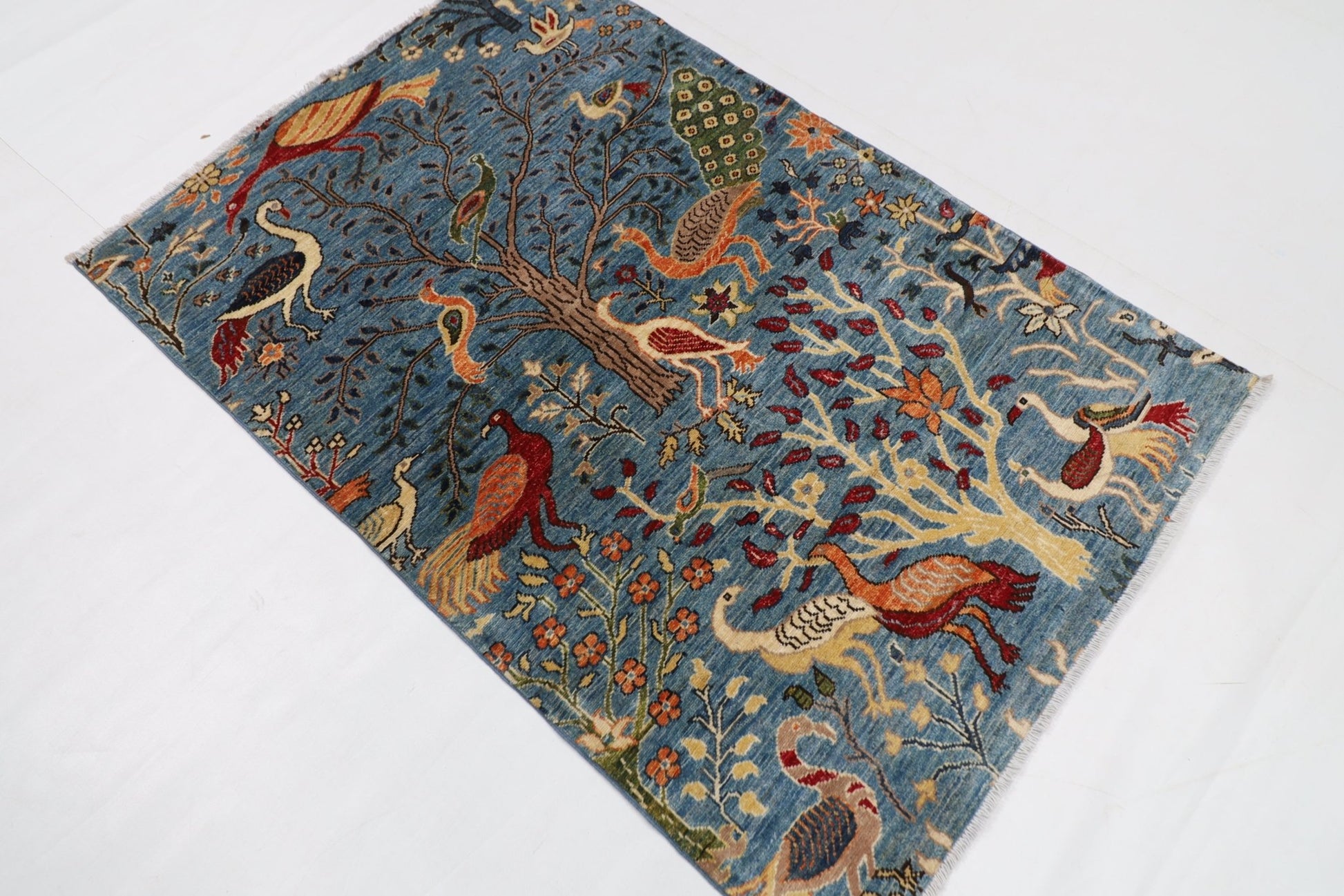 102 x 152 cm | Tribal Birds Area Rug Afghan Hand Knotted veg Dye Wool carpet - ART WOOL CARPET