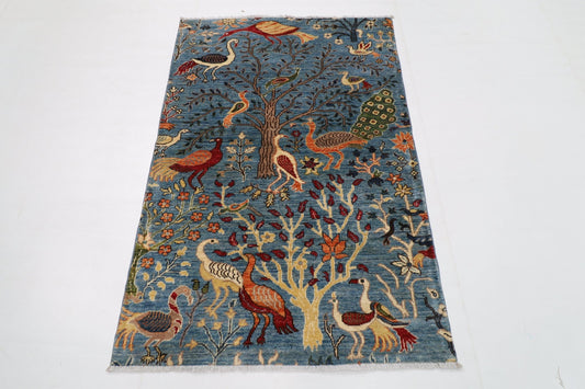 102 x 152 cm | Tribal Birds Area Rug Afghan Hand Knotted veg Dye Wool carpet - ART WOOL CARPET