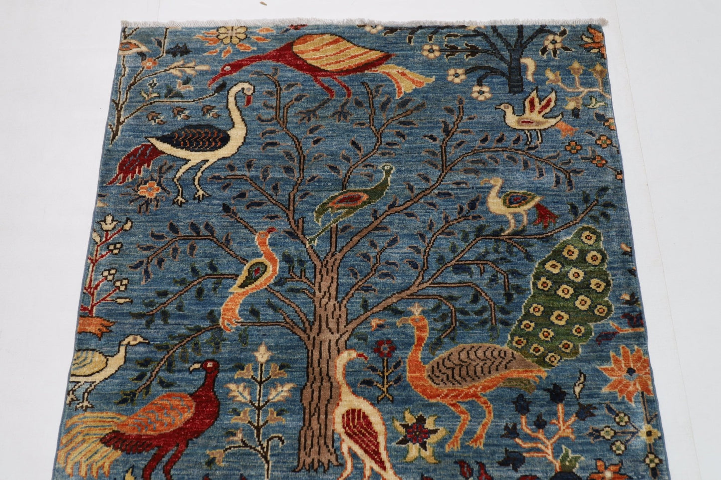 102 x 152 cm | Tribal Birds Area Rug Afghan Hand Knotted veg Dye Wool carpet - ART WOOL CARPET