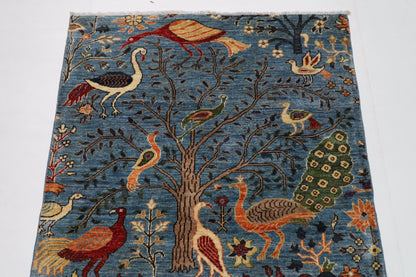 102 x 152 cm | Tribal Birds Area Rug Afghan Hand Knotted veg Dye Wool carpet - ART WOOL CARPET