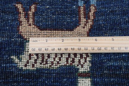 102 x 153 cm | Lion Blue Area Rug Afghan Hand Knotted veg Dye Wool carpet - ART WOOL CARPET